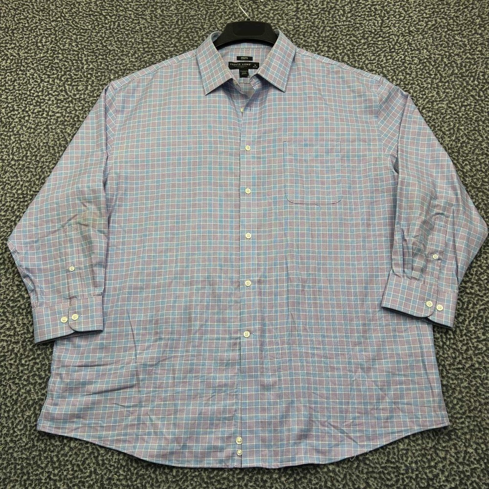 Pronto Uomo Button Up Shirt Men 18 Blue Plaid Long Sleeves Collared Cotton